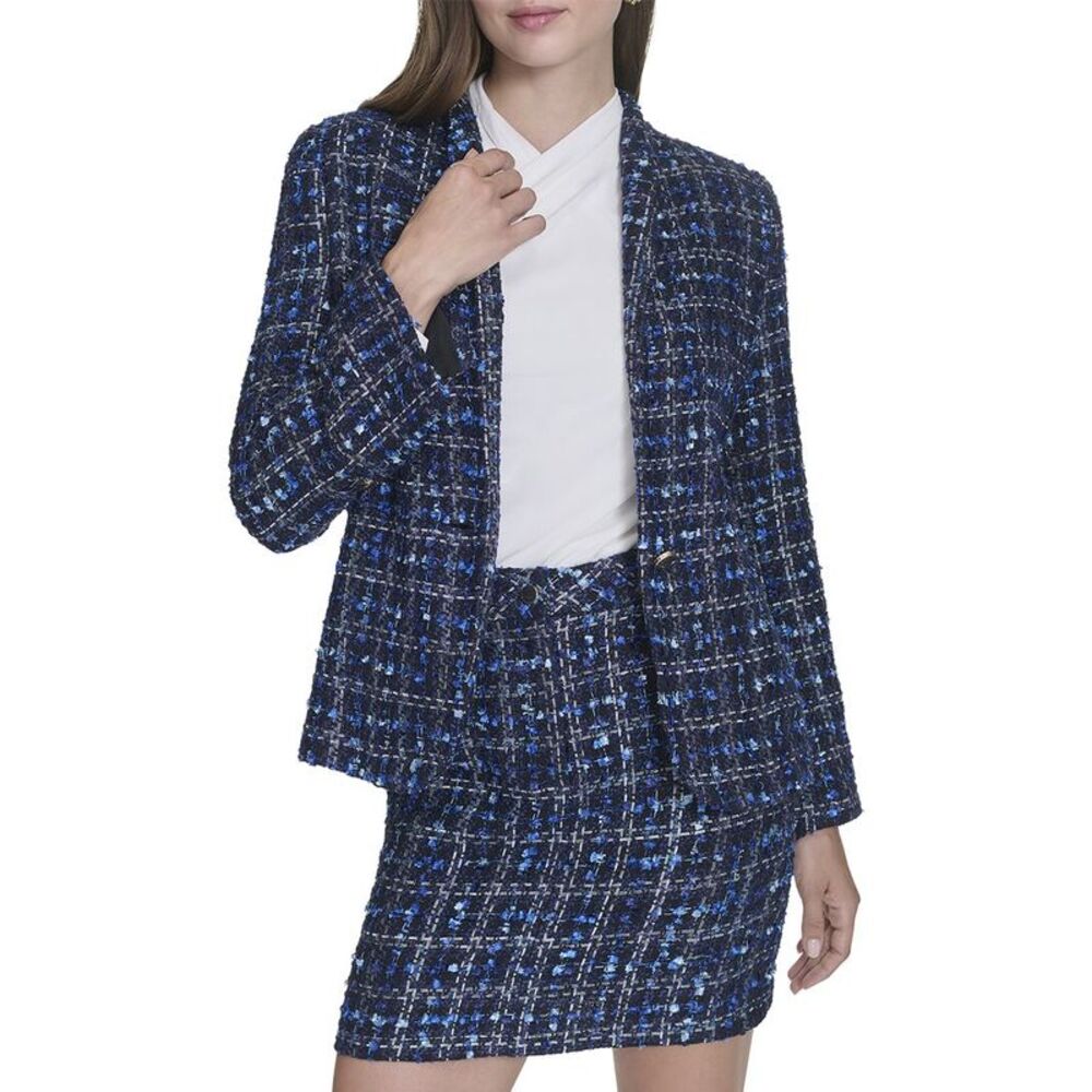 Halston Womens Tweed Belted Blazer